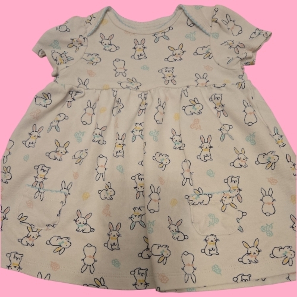 Little Me Baby Girl Cotton Bunny Print Pocket Dress-9mos EUC